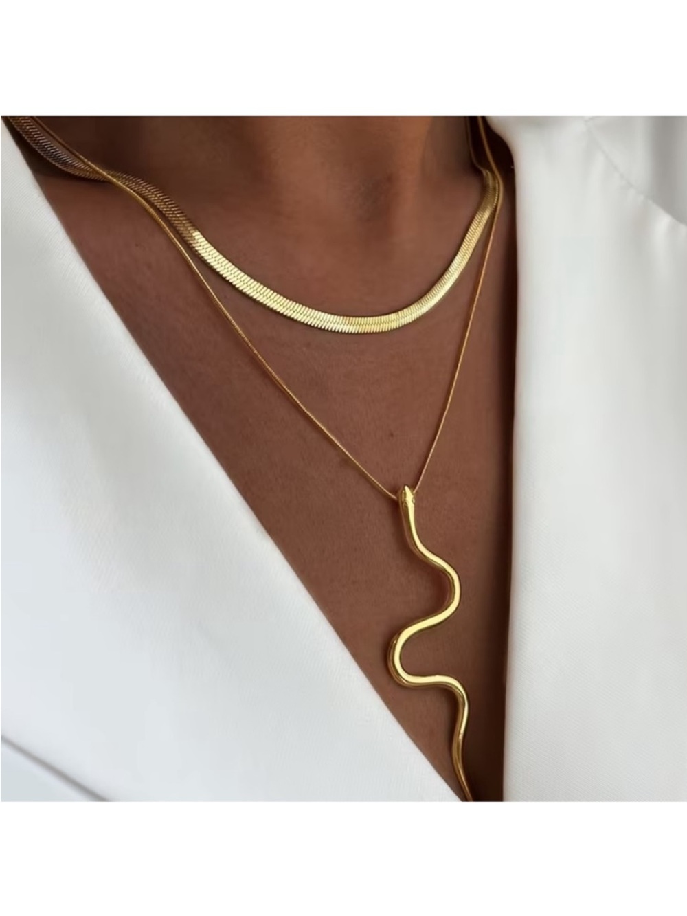 Elegant Gold Snake Pendant Necklace. Minimalist Double Layer Snake Necklace 🐍
